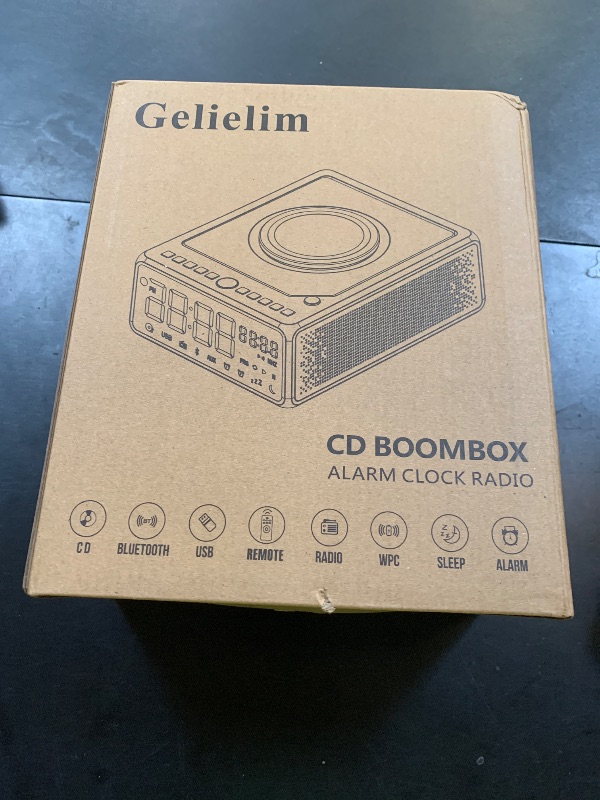 Photo 1 of Gelielim Elegant Home CD Player, Alarm Clock with Wireless Charging, Bluetooth Boombox with Remote, FM Radio (No AM)/AUX/USB/Timer/Dimmer, Portable CD Radio Player for Home