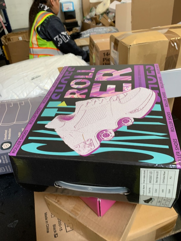 Photo 1 of Double-Row Deform Wheel Automatic Walking Shoes Invisible Deformation Roller Skate 2 in 1 Removable Pulley Skates Skating Parkour (Black with Light, US 9.5)