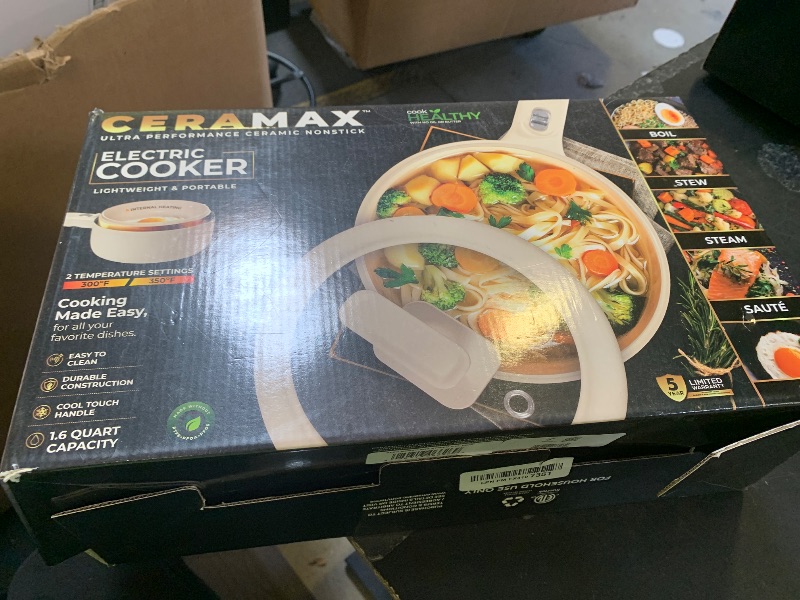 Photo 1 of CERAMAX PRO Electric Hot Pot with Lid & Steamer, 2L Non Toxic Ceramic Cooker Skillet for Ramen, Eggs, Pasta for Dorms, Camping, RVs, Work, Adjustable Temp. - New Improved 2025 Model