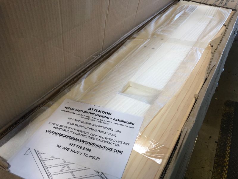 Photo 1 of Max & Lily Modern Farmhouse Queen Bed with Panel Headboard, Solid New Zealand Pine Wood Platform Bed, White Wash Finish