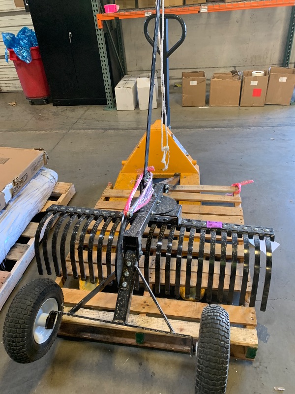 Photo 1 of VEVOR 48in Tow Behind Landscape Rake, Pull Behind Lawn Rock Rakes for ATV Mower Tractors, 24 Durable Steel Tines, Adjustable Height & Angle, Heavy Duty Dethatcher Rake for Leaves Debris