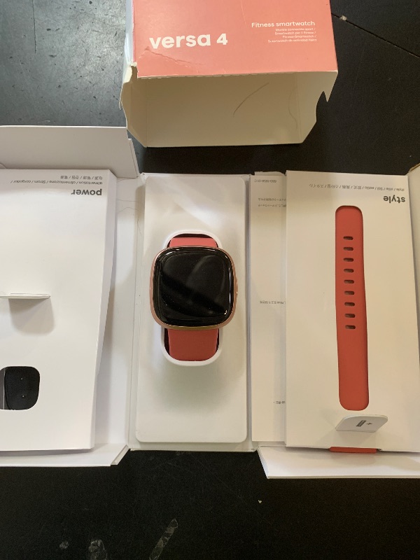 Photo 1 of Fitbit Versa 4 Fitness Smartwatch with Daily Readiness, GPS, 24/7 Heart Rate, 40+ Exercise Modes, Sleep Tracking and more, Pink Sand/Copper Rose, One Size (S & L Bands Included)