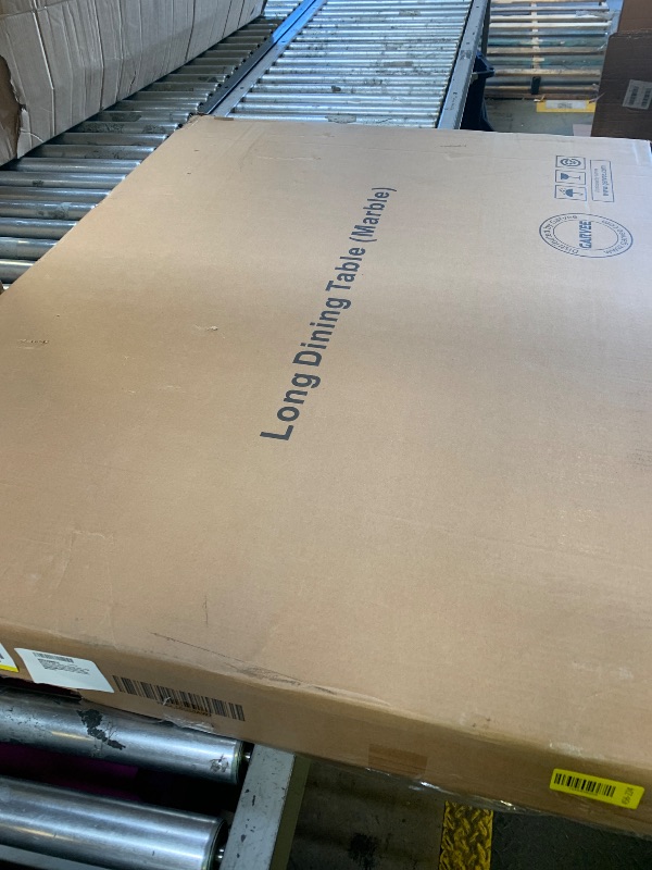 Photo 1 of dainslef 79 Inch Industrial Dining Table, Large Rectangle Kitchen Table with Metal Legs, Round Corners, Wooden Conference Tables Writing Desk for Dining Room, Living Room, White Faux Marble