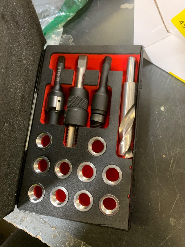 Photo 1 of SENNMONN M14X1.5 Thread Repair Kit with Insert HSS Drill, Tap, Counterbore, Installation Driver,Tap Guides, Metric, 10PCS Stainless Steel Insert M14X1.5X 9.4MM