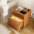 Photo 1 of GUNAITO Nightstand with Charging Station Bedside Table with LED Light Wood Nightstand with Drawers End Table for Small Space Caramel 2pcs