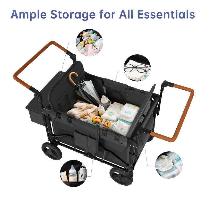 Photo 1 of Vipsafe Foldable Wagon Stroller for 4 Kids, Multifunctional Wagon with Detachable Canopy, Adjustable Handlebars, Removable Seats, and Easy Storage
