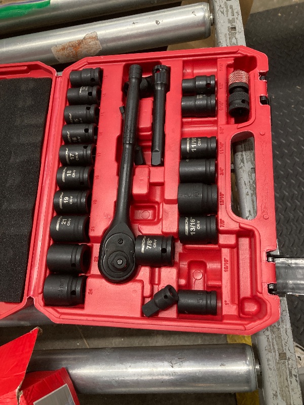 Photo 1 of 1/2" Drive Socket Wrench Set: 25-Piece SAE & Metric Impact Socket Ratchet Wrench Tool Set Socket Assortment with Storage Box for Repair Mechanic Garage