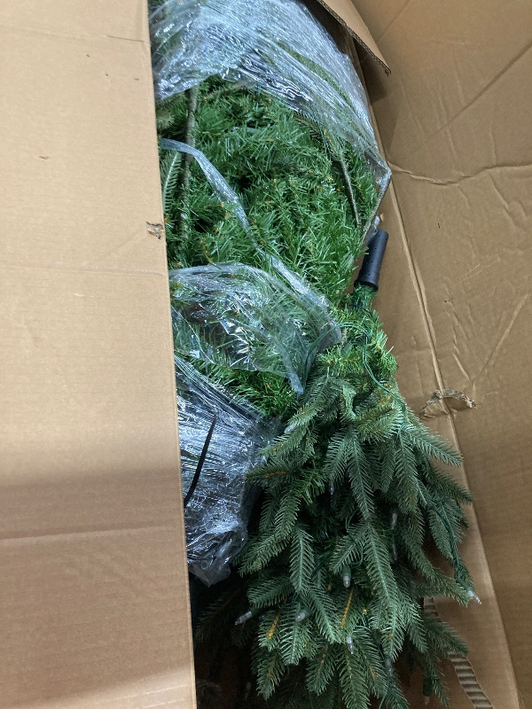 Photo 1 of National Tree Company Pre-Lit 'Feel Real' Artificial Full Downswept Christmas Tree, Green, Douglas Fir, Dual Color LED Lights, 7.5 feet**NOT TESTED**