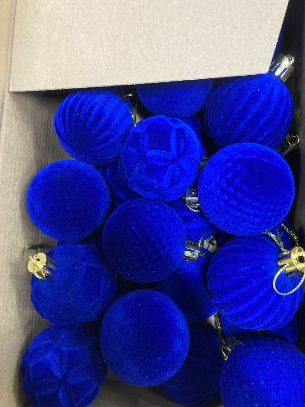 View 2 of **MISSING SOME**Menkxi 30 Pcs Navy Blue Velvet Christmas Balls Ornaments 2 Inch Flocked Christmas Tree Decorations Plastic Dark Blue Xmas Hanging Ornaments for Holiday Party Decorations