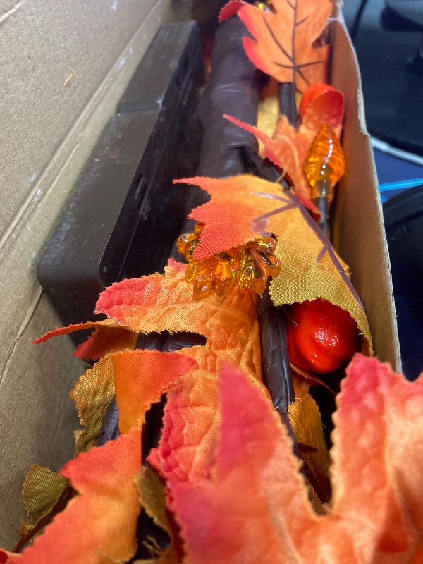 Photo 1 of 2 Pack 24 Inch Prelit Fall Maple Tree Decor with 48 LED Timer Fall Thanksgiving Decorations Battery Operated Lighted Pumpkin Acorn Maple Artificial Tabletop Tree Thanksgiving Table Decor Home Indoor