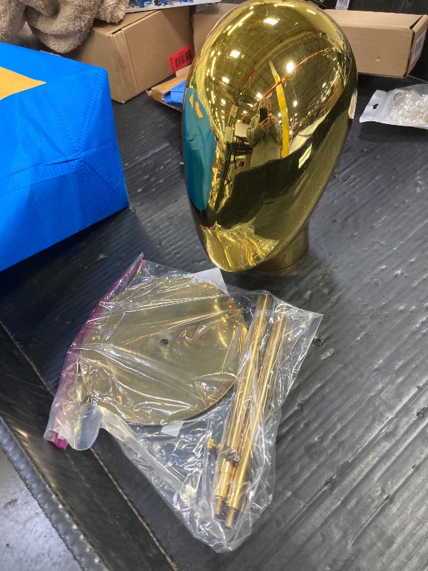 Photo 1 of ***LIGHT SCRATCHES AND SCUFFS***21 Inch Adjustable Mannequin Head Wig Making Head Metal Head Wig Hat Glasses Display with Detachable Stand Vintage Style Holder (Gold)***LIGHT SCRATCHES AND SCUFFS***