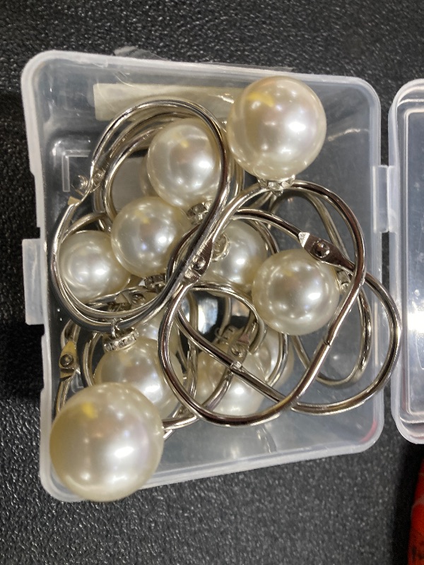 View 2 of ***12 COUNT VERIFIED***Elegant Pearl Shower Curtain Hooks 12Pcs, Ivory Artifical Pearl and Rustproof Shower Curtain Rings for Bathroom, Metal Decorative Shower Curtain Hangers***12 COUNT VERIFIED***