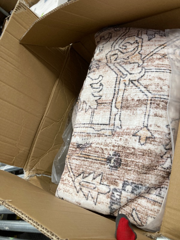 Photo 1 of Area Rug 9x12 Washable Vintage - Soft Traditional Rugs for Living Room Large Non Slip Backing with Low Pile Farmhouse Oriental Retro Carpet for Bedroom Dining Room or Home Office - Tea Brown