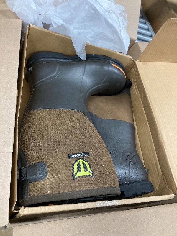 Photo 1 of TIDEWE Rubber Work Boot for Men with Steel Toe & Shank, Waterproof Anti Slip Hunting Boot, 6mm Neoprene Hunting Boot for Manufacturing, Construction, Farming, Black, Size 7