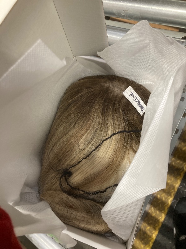 View 1 of *DEFECTIVE*
ELLORS Ash Brown Blonde Blend 16inch Human Hair Wigs for Women Shoulder Length Layered Real Hair Wig with Natural Look and Bangs