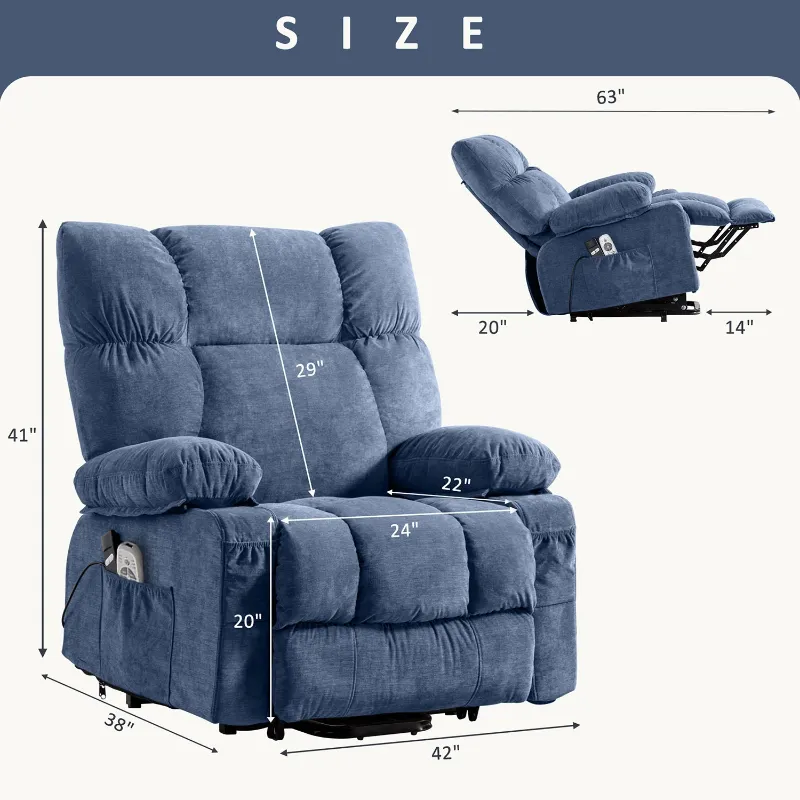 View 3 of ***THIS IS ONLY A PART OF THE ITEM*THERE ARE BOXES MISSING*** JONPONY Power Lift Recliner Chair Recliners for Elderly with Heat and Massage Recliner Chair for Living Room with Infinite Position and Side Pocket,USB Charge Port,Blue***THIS IS ONLY A PART OF