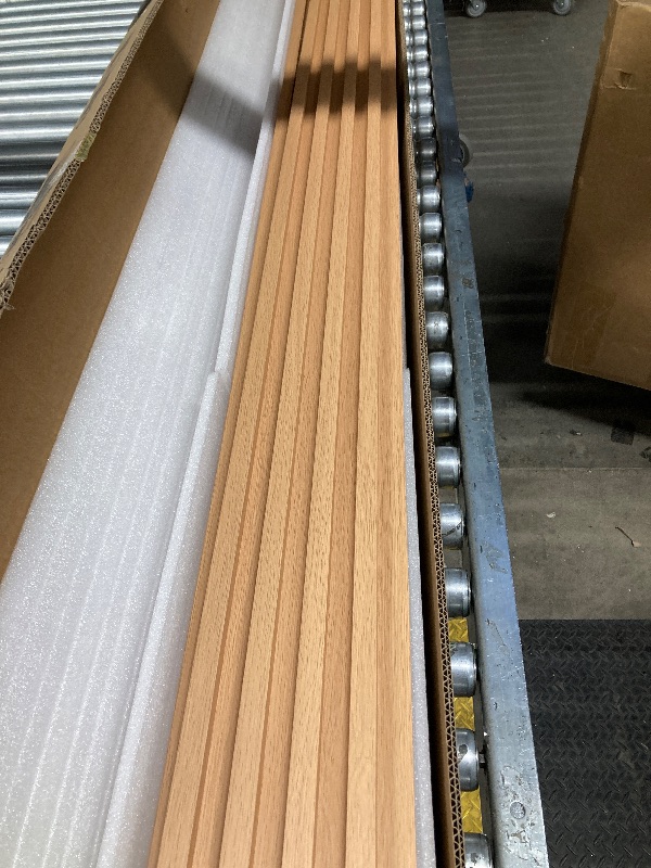 Photo 1 of **CHIPS AND CRACKS ON ONE END-SEE PICS***Art3d 8-Pack 96 x 6in. WPC Acoustic Slat Wall Panel for Modern Interior Decor, TV Background, Living Room, Oak