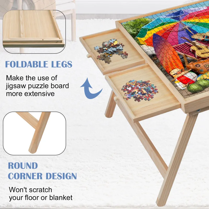 Photo 1 of 1500 Piece Puzzle Table with Folding Legs and 4 Sliding Drawers,34" x 26" Wooden Jigsaw Puzzle Board with Protective Coverfor Adults
