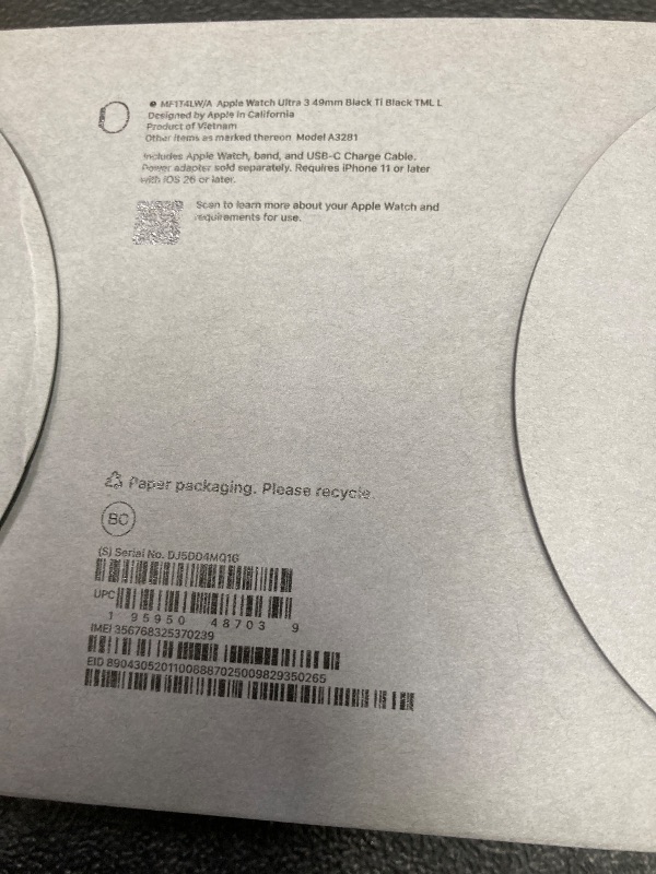 Photo 1 of ++CLOSED BY FACTORY++++Apple Watch Ultra 3 [GPS + Cellular 49mm] Running & Multisport Smartwatch w/Rugged Titanium Case w/Black Titanium Milanese Loop - L. Satellite Communications, Advanced Health & Fitness Tracking