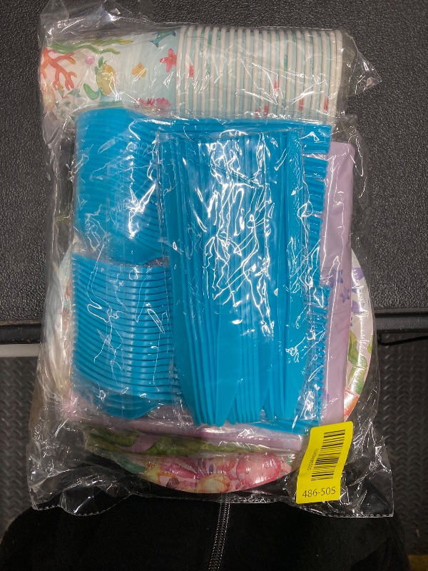 Photo 1 of 143Pcs Under the Sea Party Supplies Set - Ocean Theme Plates, Cups, Napkins, Tablecloth, Banner, and Cutlery for Birthday or Baby Shower (Serves 20 Guests)