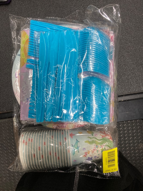 Photo 1 of 143Pcs Under the Sea Party Supplies Set - Ocean Theme Plates, Cups, Napkins, Tablecloth, Banner, and Cutlery for Birthday or Baby Shower (Serves 20 Guests)