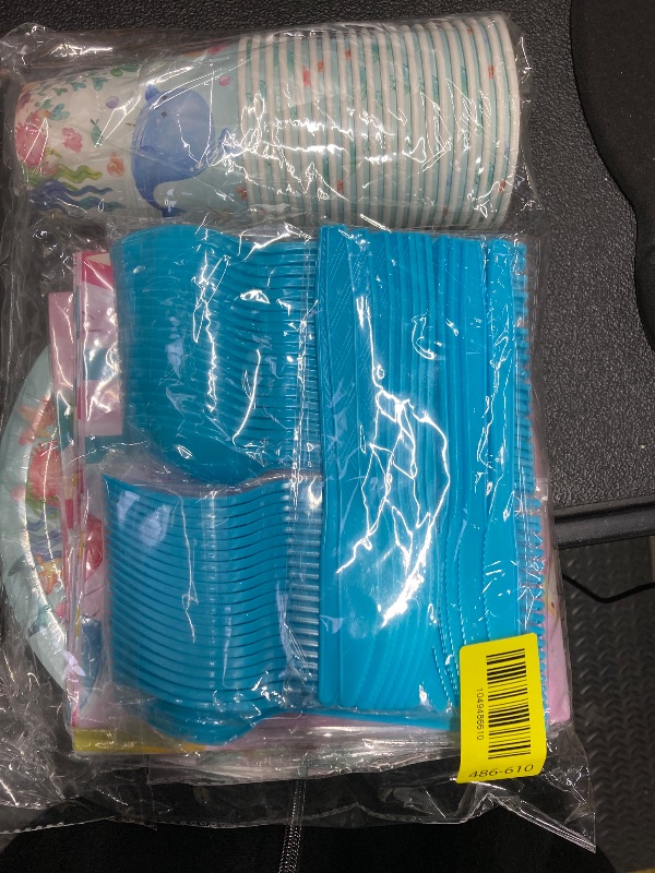 Photo 1 of 143Pcs Under the Sea Party Supplies Set - Ocean Theme Plates, Cups, Napkins, Tablecloth, Banner, and Cutlery for Birthday or Baby Shower (Serves 20 Guests)