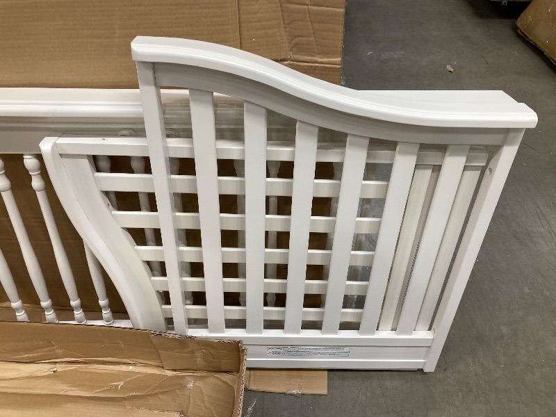 Photo 1 of **MISSING HARDWARE/DAMAGE LEG-SEE PIC***évolur Aurora 5-in-1 Convertible Full-Size Baby Crib in Ivory Lace, GreenGuard Gold & JPMA, 3 Mattress HeightsRibbon Bow Scrollwork & Queen Anne Feet, Converts to Toddler, Day & Full-Size Bed