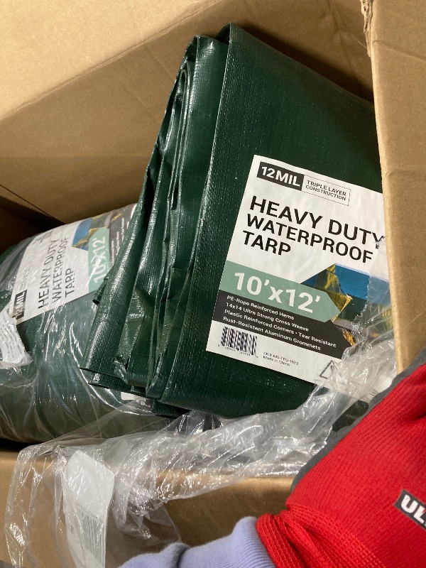 Photo 1 of (2 Pack) 10' x 12' Heavy DUTY GREEN Vinyl Utility Tarp Waterproof, Multipurpose, Cars, Boats, Campers, Pool Cover, Tent
