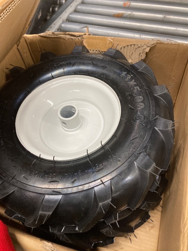 View 2 of 13x5.00-6" Tiller Tire and Wheel 2 Pack 1 Inch Hub 3-1/8" Centered Hub Length Agriculture Super Lug Tractor & Trencher Tire Replacement