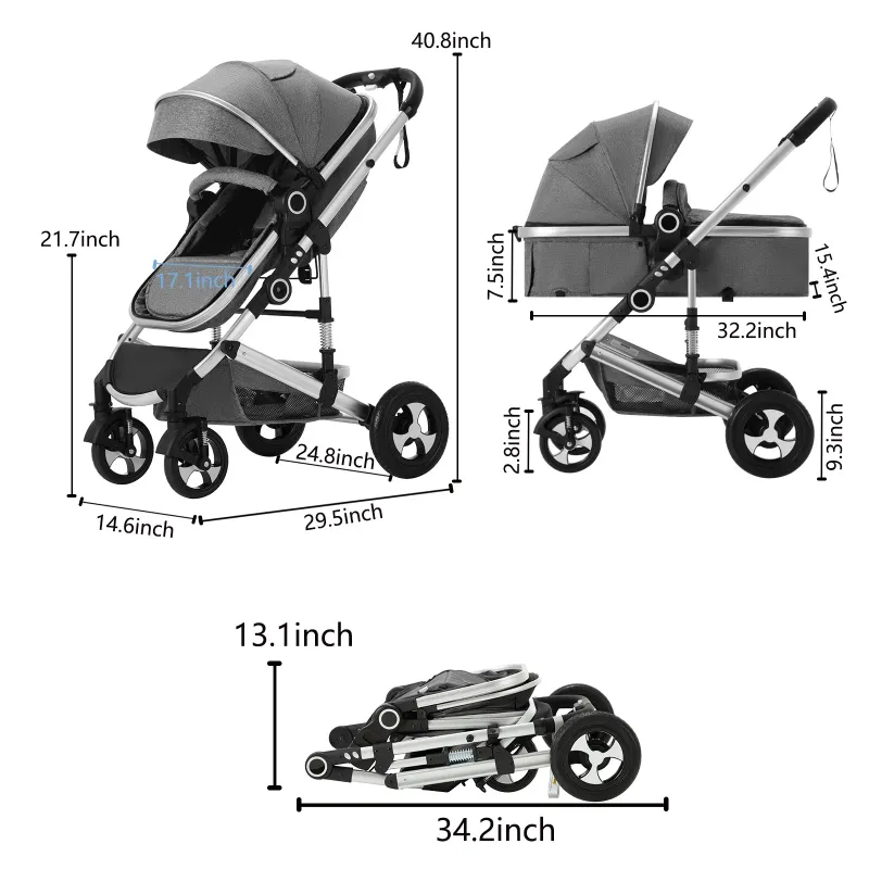 Photo 1 of *Scratches on the sun cover handle* AILEEKISS 3-in-1 Convertible Baby Stroller with Big Seat and Adjustable Canopy, 24 Pound, Dark Grey
