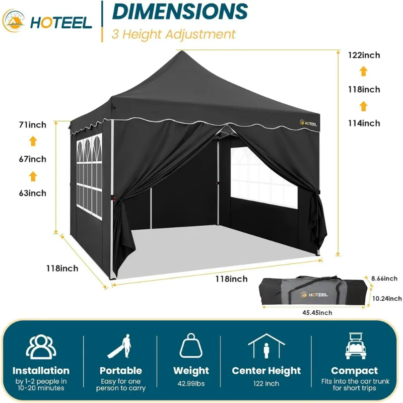 Photo 1 of *Pole dented/Paint peeling* SANOPY 10' x 10' Pop up Canopy Party Tent with 4 Removable Sidewalls, Wave Eave Outdoor Waterproof Patio Gazebo Tent with Carry Bag, Backyards Camping Picnics, Black