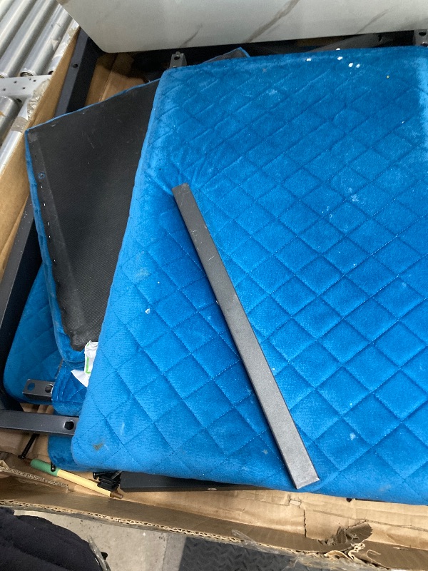 Photo 1 of *Dirty/Stained/Tape glue* LTTROMAT 7-Piece Dining Set, Faux Marble Table with Velvet Chairs, Blue
