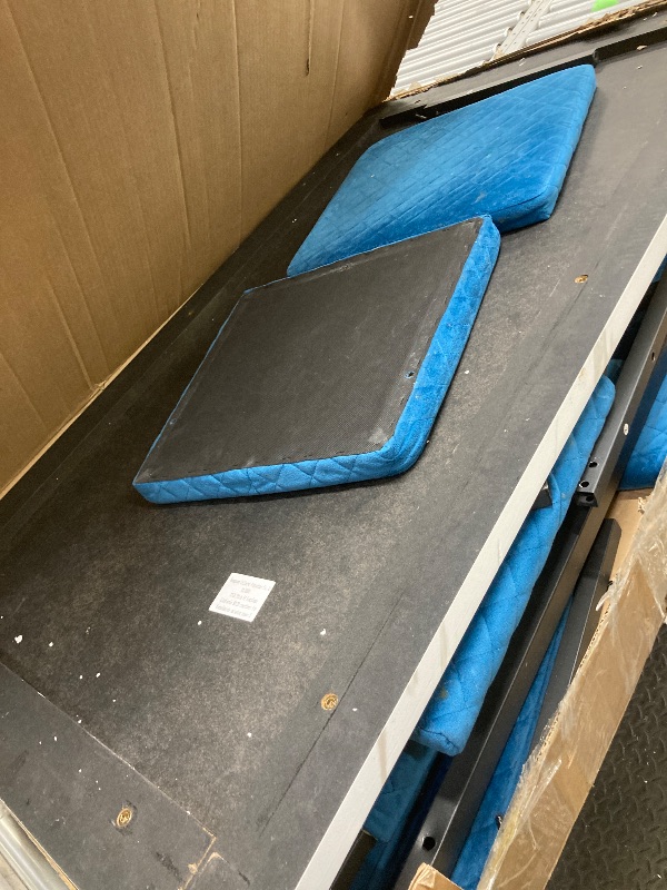 Photo 1 of *Dirty/Stained/Tape glue* LTTROMAT 7-Piece Dining Set, Faux Marble Table with Velvet Chairs, Blue
