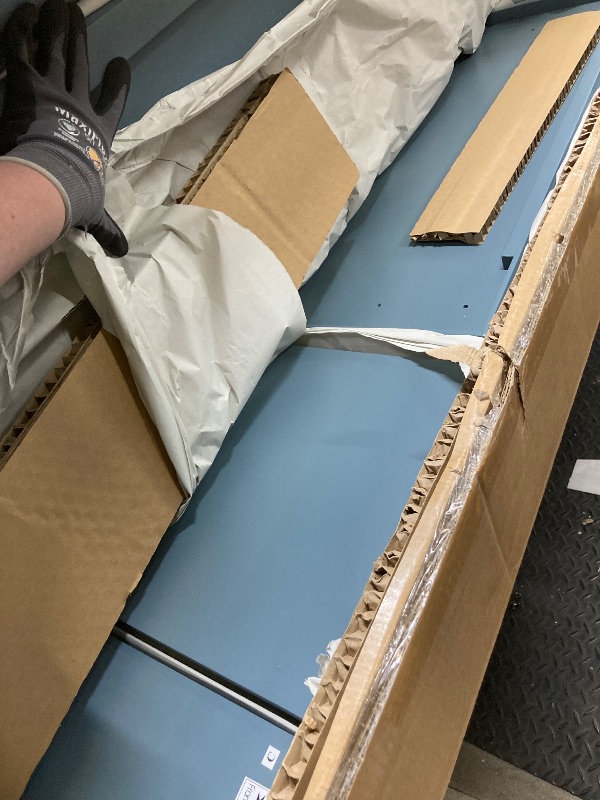 Photo 1 of *Backboard damaged* SIMPLIHOME Amherst Bookcase - 70 inch Tall 5-Shelf Solid Wood Bookshelf in French Blue, Transitional Storage for Living Room, Study Room or Office with Adjustable Shelves and Tapered Legs