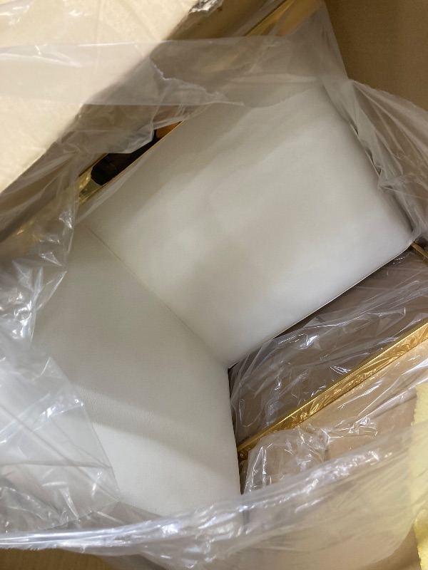 Photo 1 of *Scratches on the legs* Benjara Boly 22 Inch Dining Side Armchair, Faux Leather, Steel Frame, White and Gold