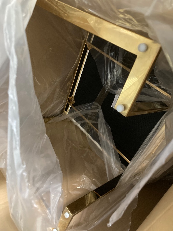 Photo 1 of *Scratches on the legs* Benjara Boly 22 Inch Dining Side Armchair, Faux Leather, Steel Frame, White and Gold