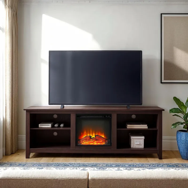 Photo 1 of *Piece Broken* Walker Edison Open Storage Fireplace TV Stand for TVs Up to 80", Espresso