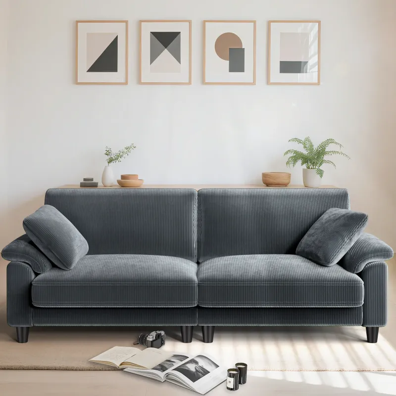 Photo 1 of *Pillows Missing/Missing Hardware* 83" Corduroy Sofa,Loveseat Sofa with Extra Deep Seat Couches ,Comfy Upholstered Couch for Living Room,Tool-Free Setup with 2 Pillows,Gray