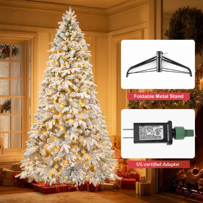 Photo 1 of *Tree base is rusted or dirty* Firstness 6ft Pre-Lit Artificial Christmas Tree with 300 LED Lights,Snow Flocked Xmas Tree
