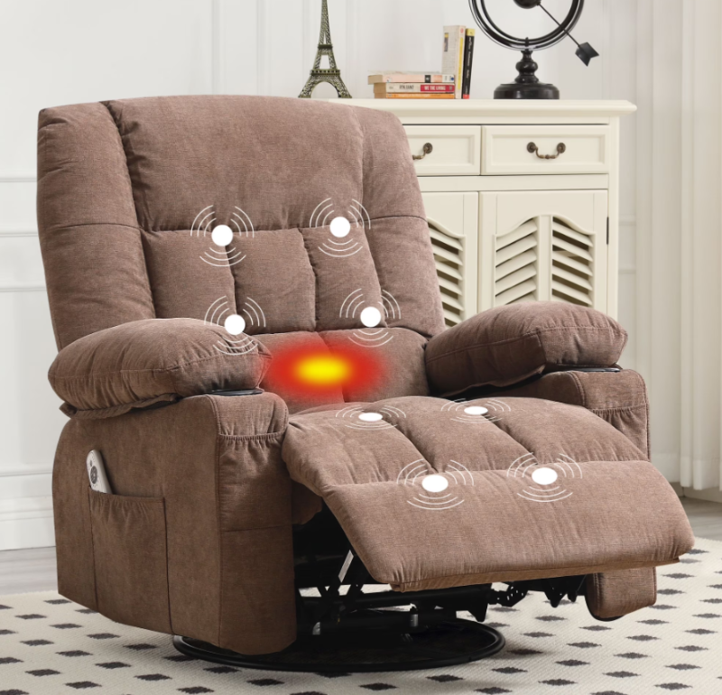 Photo 1 of *Missing Hardware/Bottom Rotating piece?* JONPONY Massage Swivel Rocker Recliner Chair with Vibration Massage and Heat Ergonomic Lounge Chair for Living Room with Rocking Function and Side Pocket, 2 Cup Holders, USB Charge Port,Brown
