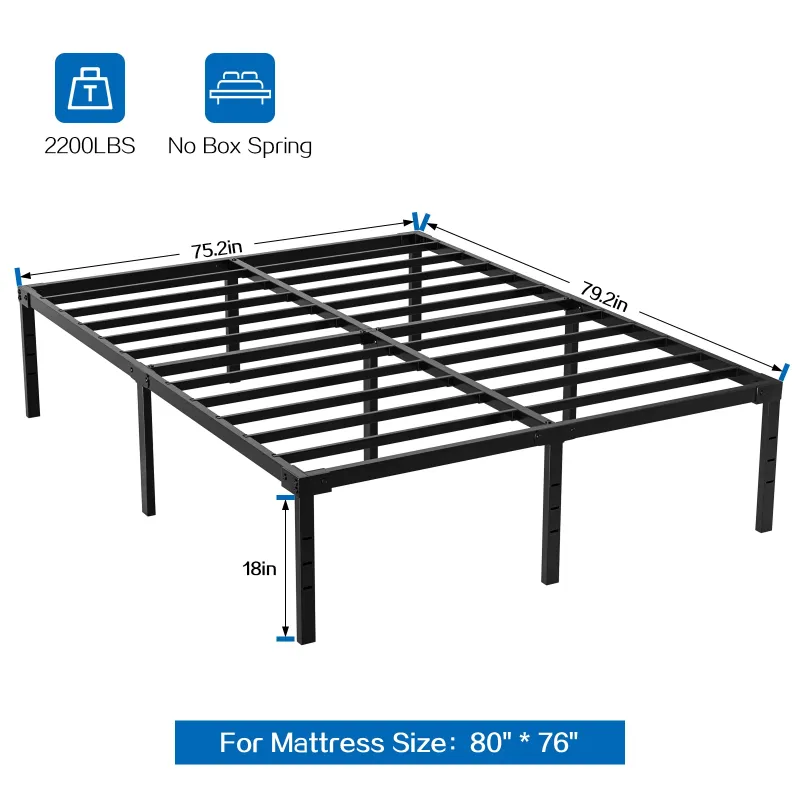 Photo 1 of *Hardware Missing?* Capri King Bed Frame, 18 inch High Metal Platform Bed Frame, 2200 LBS Weight Capacity, Heavy Duty, Noise Free, Easy Assembly, Black
