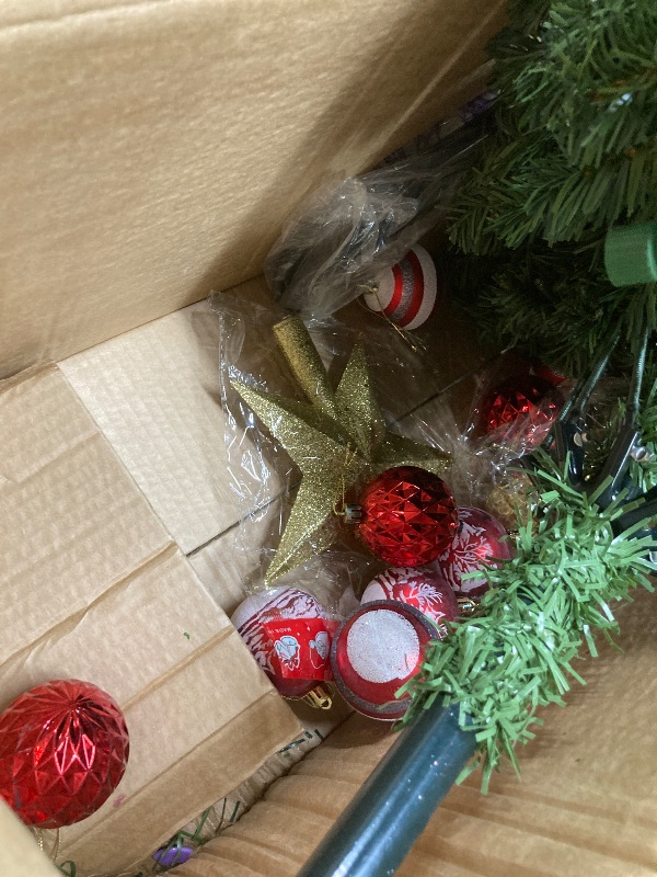 Photo 1 of *Missing piece to test lights/Missing ornaments?* VAVSEA 7.5ft Pre Lit Christmas Tree with 18pcs Ball, Artificial Christmas Tree with Lights, Xmas Tree for Holiday Party, Indoor and Outdoor Decoration