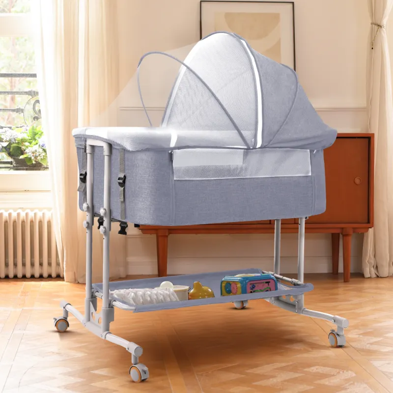 Photo 1 of *Wheels have small cuts/scratches from use* Babyeap Baby Bassinet Bedside Sleeper Bassinet for 0–5 Months Infants, Unisex, Light Grey
