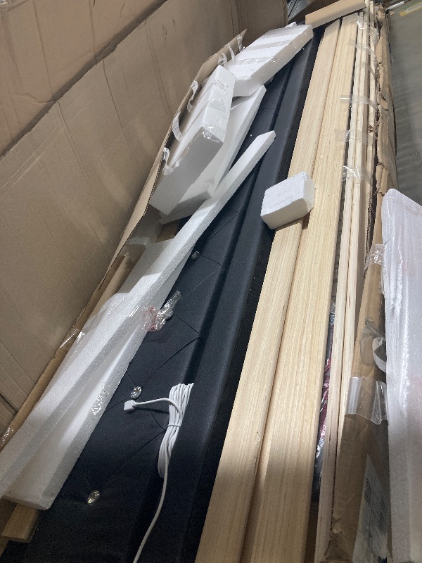 Photo 1 of *HEAVY* Homfa King Size LED Bed Frame with Outlets and USB Ports & Display Platform, 4 Storage Drawers Modern Wingback PU Leather Crystal Button Upholstered Platform Bed Frame, Black
