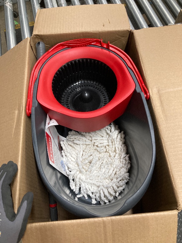 Photo 1 of *Used* O-Cedar EasyWring Microfiber Spin Mop, Bucket Floor Cleaning System, Red, Gray, Standard