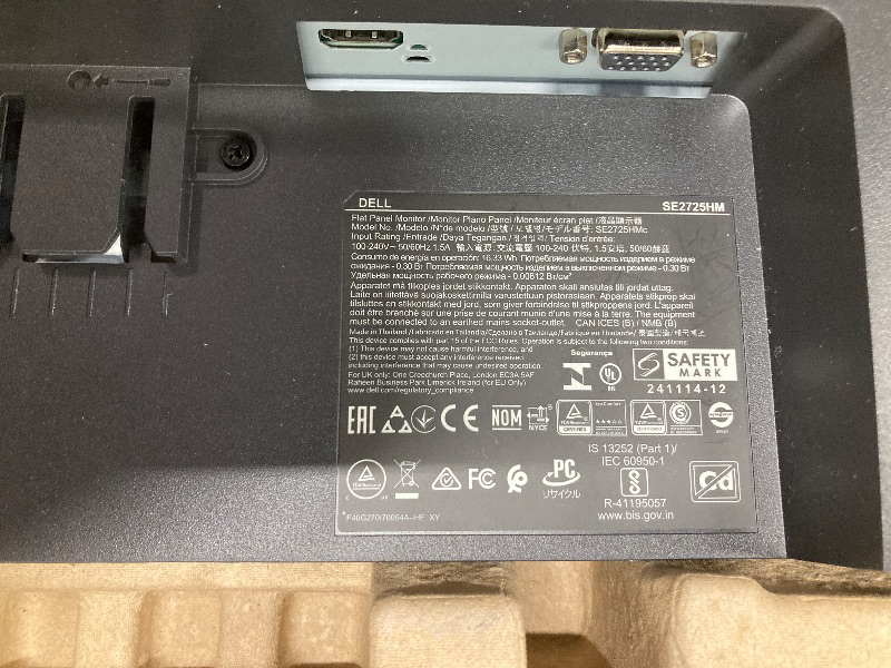 View 3 of *Missing cord to test* Dell 27 Monitor - SE2725HM - 27-inch Full HD (1920x1080) 16:9 100Hz Display, IPS Panel, 16.70 Million Colors, Anti-Glare, 1 HDMI / 1 VGA Port, TÜV Rheinland 3-Star*, Comfortview Plus - Black