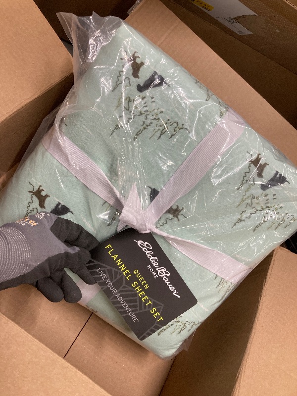 Photo 1 of *Dirty Spot* Eddie Bauer - Flannel Sheets Queen Size, Anti-Pilling & Wrinkle Resistant Cotton, Touchably Soft for All-Season Comfort - Bed Sheets with Matching Pillowcases & Fitted Sheet (Dog Friends Blue/Green)