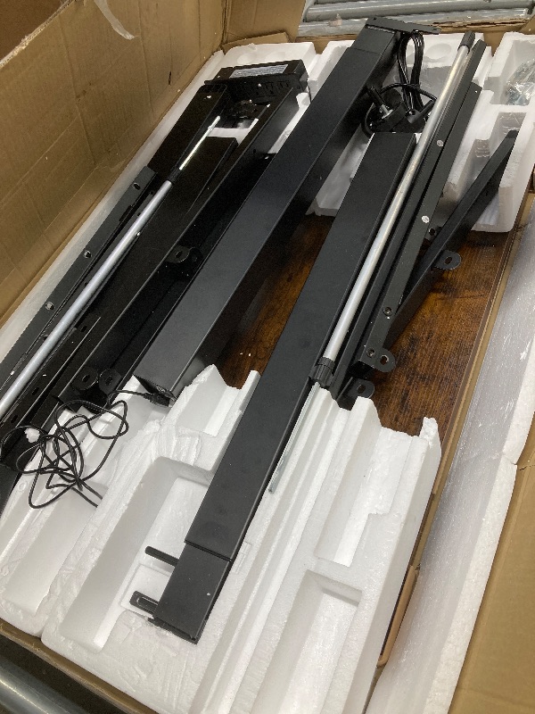 Photo 1 of *HEAVY* *Unsure if pieces are missing* Huuger L Shaped Standing Desk with Power Outlets, 63 x 55 Inch Height Adjustable Computer Desk for Bedroom, Corner Stand up Desk for Home and Office, Work and Study, Rustic Brown