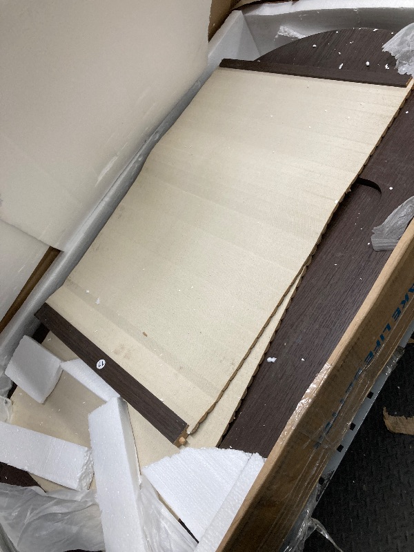 Photo 1 of *HEAVY* *Pieces chipped/Broken* LINSY Lift Top Coffee Table, Oval Fluted Coffee Table with Storage, Mid Century Modern Wooden Coffee Tables with Sliding Tambour Door, 39" Center Table for Living Room, Office, Small Space, Walnut