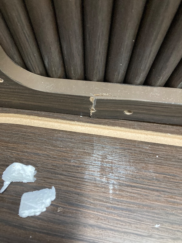 Photo 1 of *HEAVY* *Pieces chipped/Broken* LINSY Lift Top Coffee Table, Oval Fluted Coffee Table with Storage, Mid Century Modern Wooden Coffee Tables with Sliding Tambour Door, 39" Center Table for Living Room, Office, Small Space, Walnut